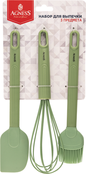 Изображение Набор для кухни зеленый Агнесс венчик лопатка кисточка Агнесс к/у, 1 шт
