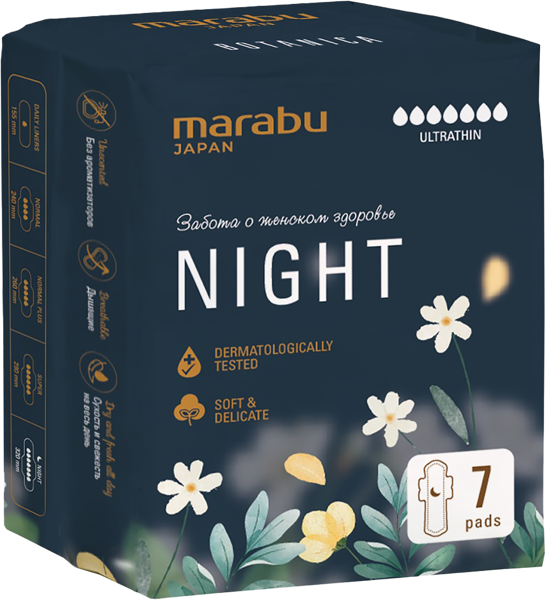 Изображение Прокладки ночные Марабу ультратонкие Фуцзянь Нова м/у, 7 шт