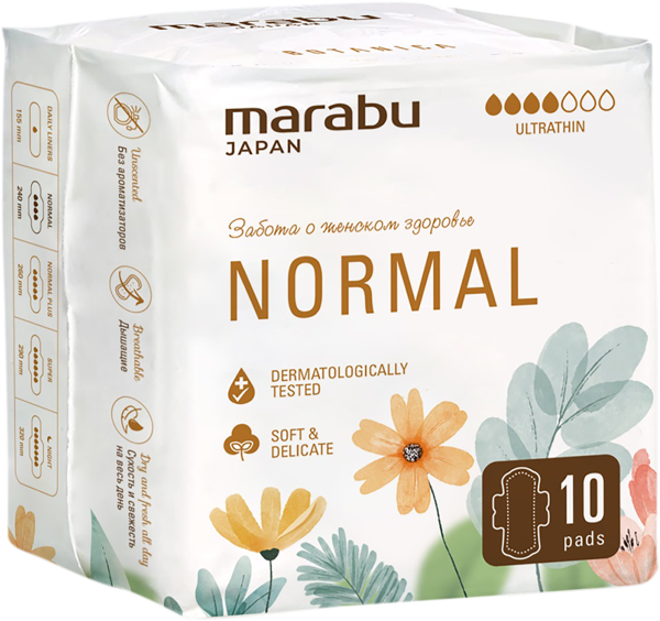 Изображение Прокладки нормал Марабу ультратонкие Фуцзянь Нова м/у, 10 шт