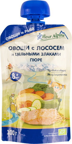 Изображение Пюре рыбное с 8 месяцев Флер Альпин лосось овощи злаки Нутрицион Фамилиар СЛ пауч, 100 г