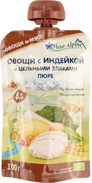 Изображение Пюре мясное с 8 месяцев Флер Альпин индейка овощи злаки Нутрицион Фамилиар СЛ пауч, 100 г