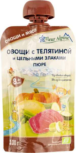 Изображение Пюре мясное с 8 месяцев Флер Альпин телятина овощи злаки Нутрицион Фамилиар СЛ пауч, 100 г