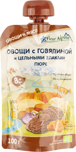 Изображение Пюре мясное с 8 месяцев Флер Альпин говядина овощи злаки Нутрицион Фамилиар СЛ пауч, 100 г
