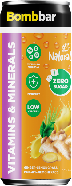 Изображение Напиток без сахара Бомббар Лимонад Имбирь Лемонграсс Натуральные напитки ж/б, 0,33 л
