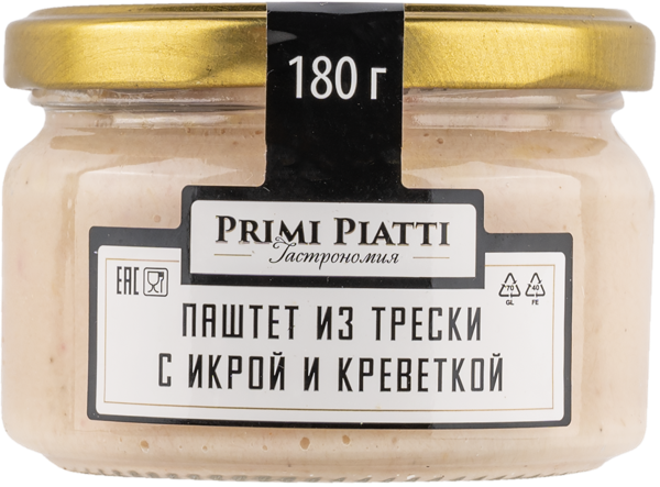 Изображение Паштет из трески Прими Пьятти С икрой и креветкой Шнейдерман Е.Е. ИП с/б, 180 г