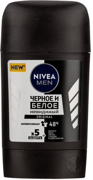 Изображение Антиперспирант стик мужской Нивея невидимый черное белое Байерсдорф п/у, 50 мл