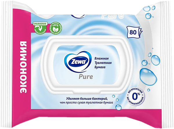 Изображение Туалетная бумага влажная Зева пьюр ЭвоКом м/у, 80 шт