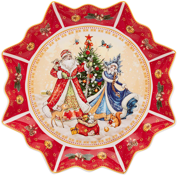 Изображение Блюдо 26см фарфор Лефард дед мороз снегурка красно Лефард , 1 шт