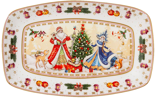 Изображение Блюдо 25*16см кремовое Лефард дед мороз и снегурочка Лефард к/у, 1 шт