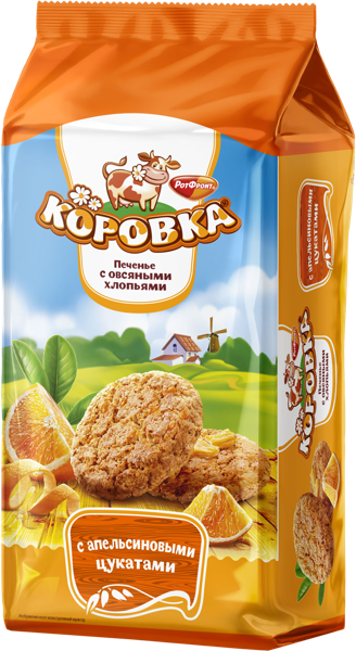 Изображение Печенье сдобное Коровка овсяные хлопья цукаты ОК Ясная поляна м/у, 152 г