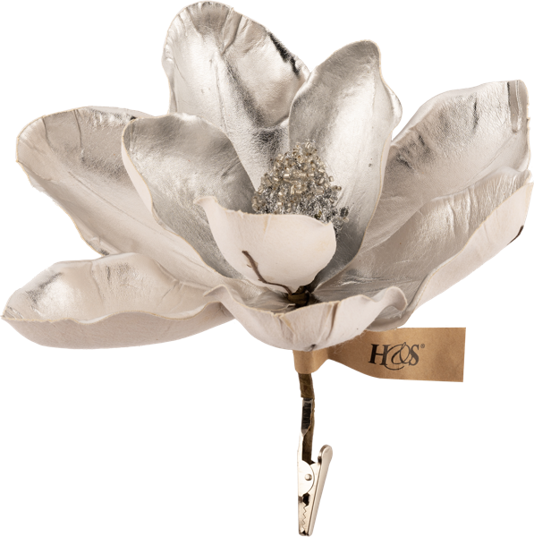 Изображение Цветок 22см на зажиме Купман магнолия серебристая Купман Интернэшнл , 1 шт