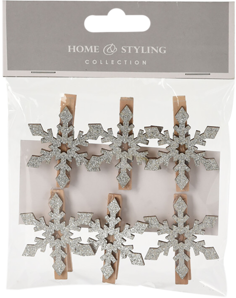Изображение Прищепки 4см декоративные Купман снежинки с блестками Купман Интернэшнл м/у, 6 шт