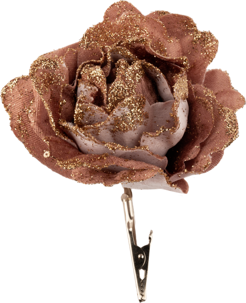 Изображение Цветок 11см на зажиме Купман роза розовая с блестками Купман Интернэшнл , 1 шт