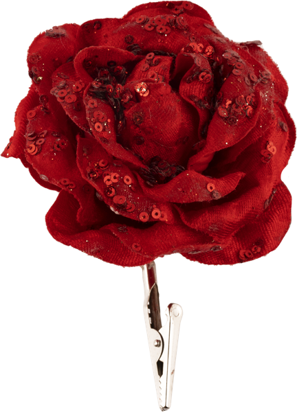 Изображение Цветок 11см на зажиме Купман роза красная с блестками Купман Интернэшнл , 1 шт