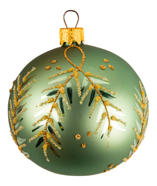 Изображение Шар 8см стекло Купман зеленый с золотым декором Купман Интернэшнл , 1 шт