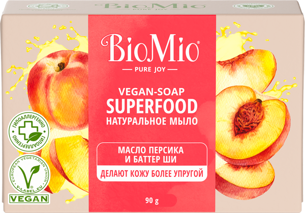 Изображение Мыло туалетное Биомио БИО персик и баттер ши Сплат Косметика к/у, 90 г