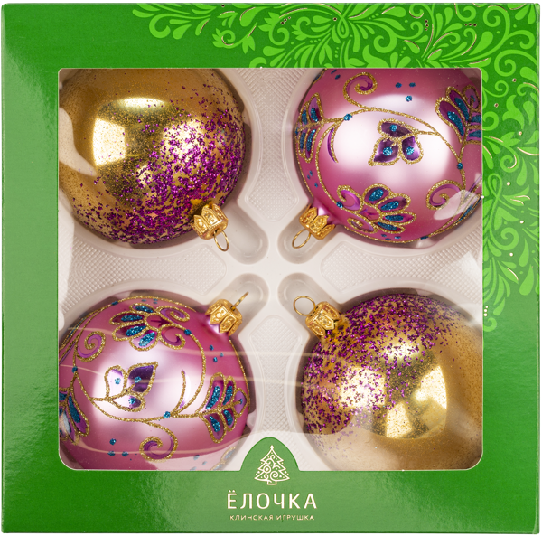 Изображение Набор Дивный сад стекло Ёлочка из 4 шаров Д75 С2030 Клинская игрушка к/у, 1 шт
