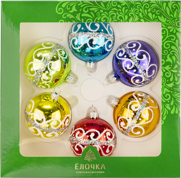 Изображение Набор Джем стекло Ёлочка С2201 из 6-ти шаров Д 52- Клинская игрушка к/у, 1 упак