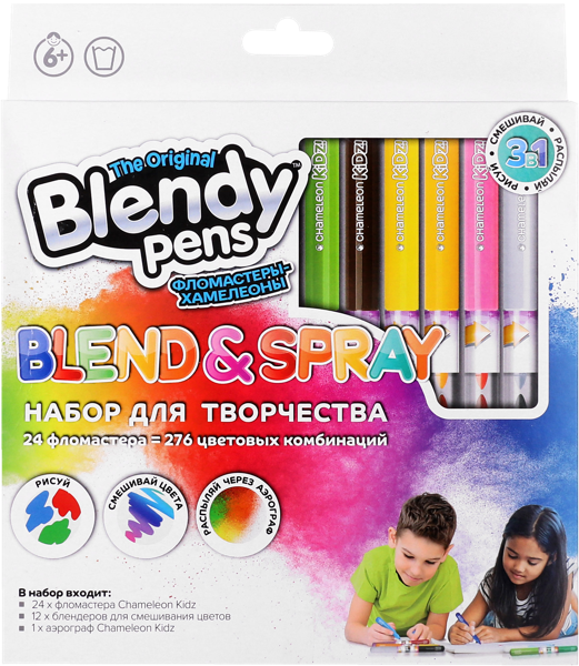 Изображение Фломастеры цветные Бленди Пенс хамелеоны с аэрографом Ренарт Лимитед к/у, 24 шт