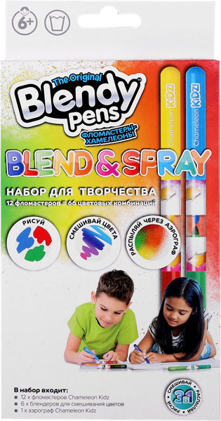 Изображение Фломастеры цветные Бленди Пенс хамелеоны с аэрографом Ренарт Лимитед к/у, 12 шт