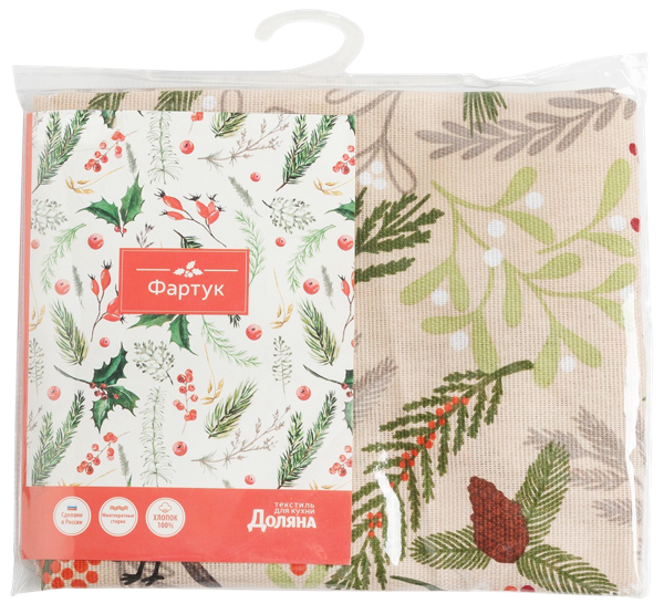 Изображение Фартук 60*70см для кухни Доляна снегири бежевый ИП Симановский Е.А. м/у, 1 шт