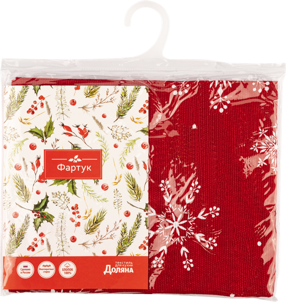 Изображение Фартук 60*65см Доляна белые снежинки красный Доляна м/у, 1 шт