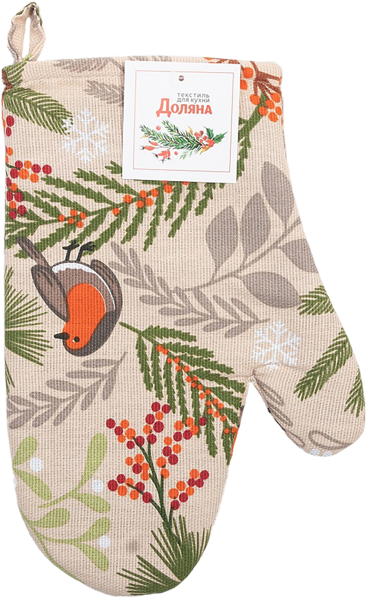 Изображение Прихватка 20*27см для горячего Доляна снегири бежевая варежка ИП Симановский Е.А. м/у, 1 шт