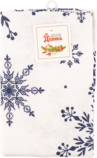 Изображение Полотенце 40*70см для кухни Доляна синие снежинки белое Доляна м/у, 1 шт