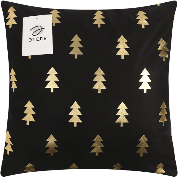 Изображение Чехол 40см на подушку Этель золотые елочки черный Этель м/у, 1 шт