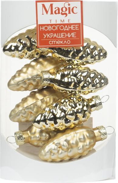 Изображение Елочное украшение 5см стекло Мэджик Тайм шишки золотые Феникс-Презент п/у, 8 шт