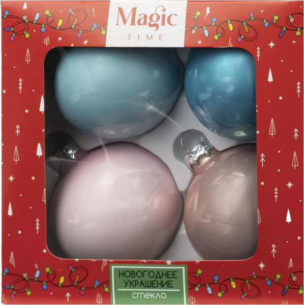 Изображение Шар 6см стекло Мэджик Тайм розовый голубой зеркальны Феникс-Презент к/у, 4 шт