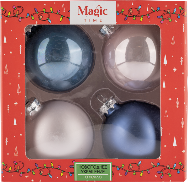 Изображение Шар 6см стекло Мэджик Тайм жемчуг с синим Феникс-Презент к/у, 4 шт