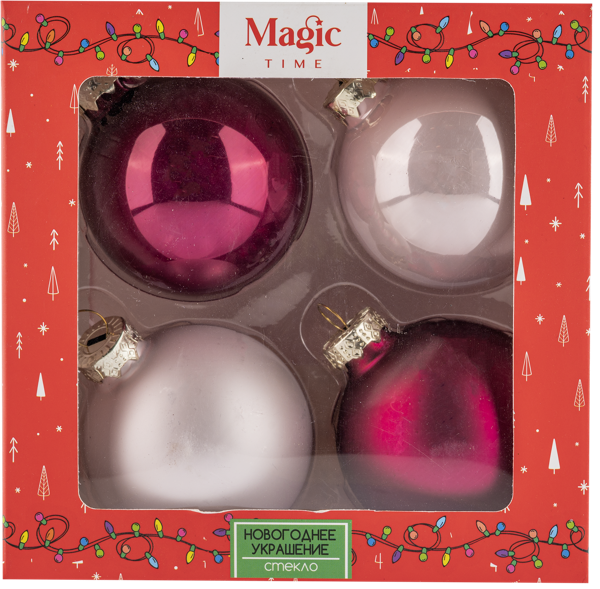 Изображение Шар 6см стекло Мэджик Тайм бордовый с розовым Феникс-Презент к/у, 4 шт