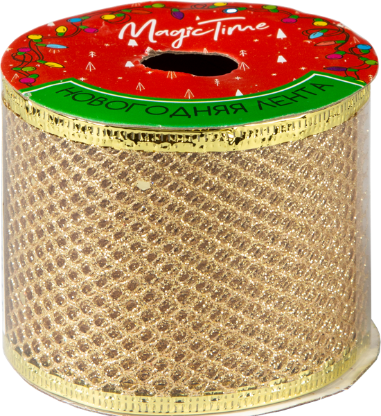 Изображение Лента 6,3*270см декоративная Мэджик Тайм с блестками золотистая Феникс-Презент м/у, 1 шт