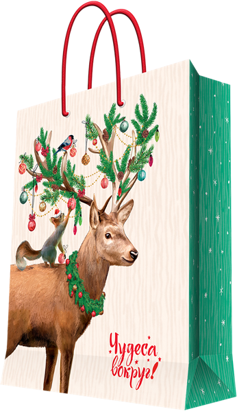 Изображение Пакет 26*32см бумажный Мэджик Пак рождественский олень Феникс-Презент , 1 шт