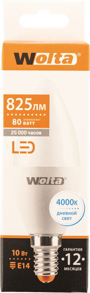 Изображение Лампочка 10Вт Е14 4000К Вольта светодиодная свеча Вольта к/у, 1 шт