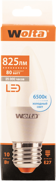 Изображение Лампочка 10Вт Е27 6500К Вольта светодиодная свеча Вольта к/у, 1 шт