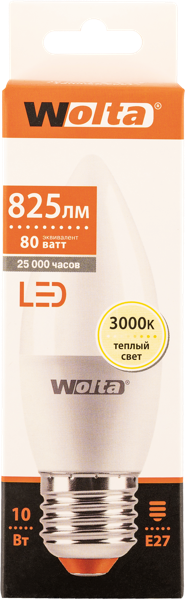 Изображение Лампочка 10Вт Е27 3000К Вольта светодиодная свеча Вольта к/у, 1 шт