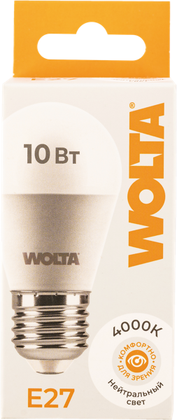 Изображение Лампочка 10Вт Е27 4000К Вольта светодиодная шар Вольта к/у, 1 шт