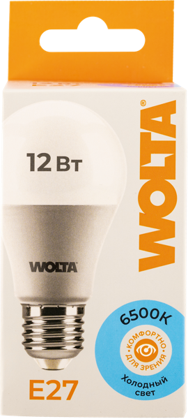 Изображение Лампочка 12Вт E27 6500К Вольта светодиодная груша Вольта к/у, 1 шт