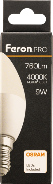 Изображение Лампочка 9Вт Е14 4000К 4К Ферон Про светодиодная свеча матова Ферон к/у, 1 шт