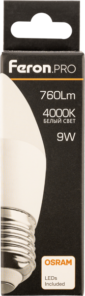 Изображение Лампочка 9Вт Е27 4000К 4К Ферон Про светодиодная свеча матова Ферон к/у, 1 шт