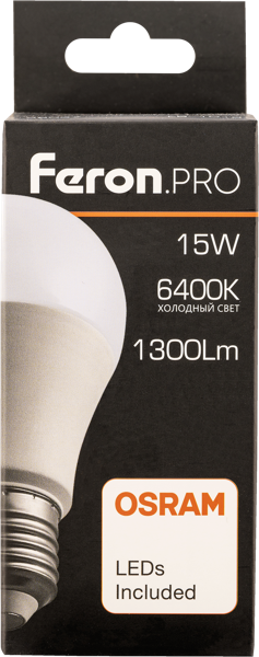 Изображение Лампочка 15Вт Е27 6400К 6К Ферон Про светодиодная матовая Ферон к/у, 1 шт