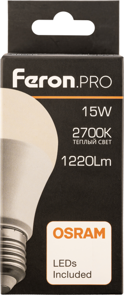 Изображение Лампочка 15Вт Е27 2700К 2К Ферон Про светодиодная матовая Ферон к/у, 1 шт