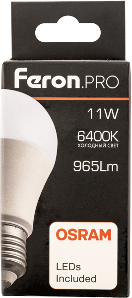 Изображение Лампочка 11Вт Е27 6400К 6К Ферон Про светодиодная матовая Ферон к/у, 1 шт