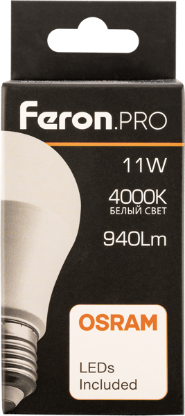 Изображение Лампочка 11Вт Е27 4000К 4К Ферон Про светодиодная матовая Ферон к/у, 1 шт
