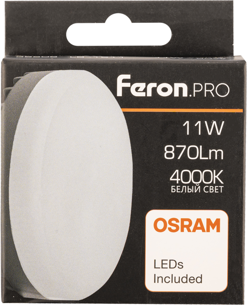 Изображение Лампочка 11Вт GX53 4000К 4К Ферон Про светодиодная таблетка Ферон к/у, 1 шт
