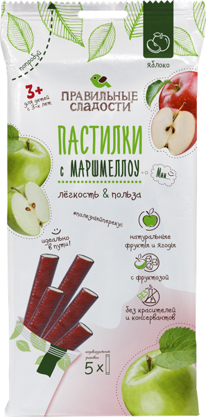 Изображение Пастила с 3 лет Правильные сладости яблоко с маршмеллоу Пермская КФ м/у, 55 г