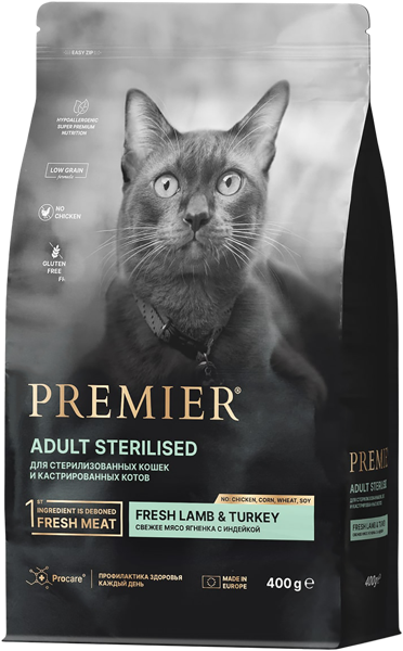 Изображение Корм для стерилиз кошек Премьер ягненок индейка Юнайтед Петфуд м/у, 400 г