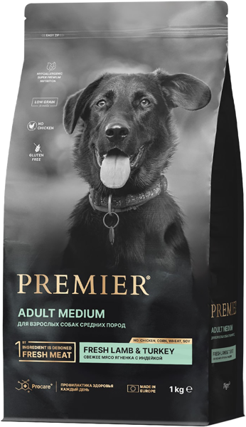 Изображение Корм для собак средних пород Премьер ягненок индейка Юнайтед Петфуд м/у, 1 КГ